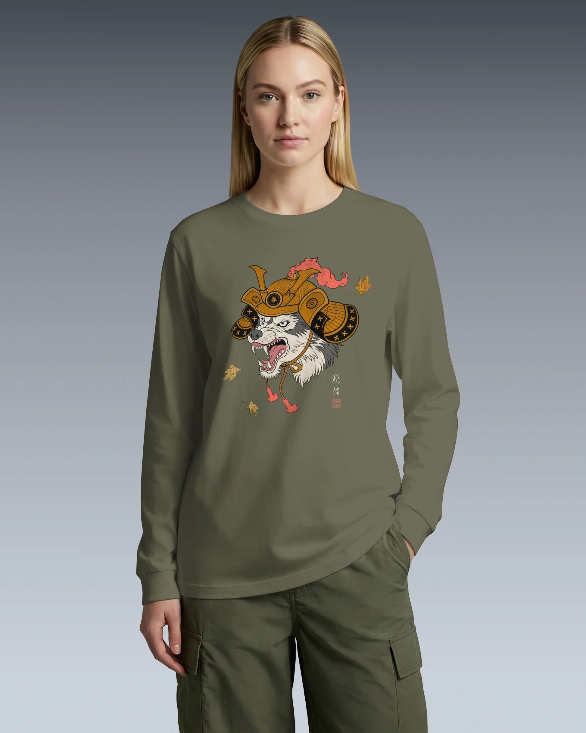 Wolf Samurai Japanese Ukiyo-e Unisex Long Sleeve Tee - Samurai Original