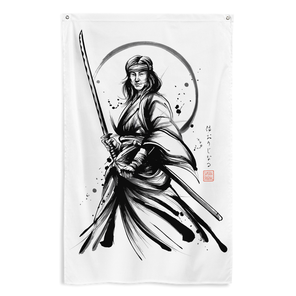 Female Samurai Sumi-e Japanese Ink Flag