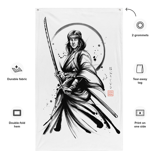 Female Samurai Sumi-e Japanese Ink Flag