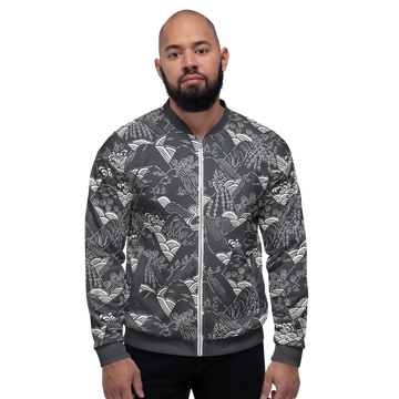 Ukiyo-e Waves & Mountains Dark Unisex Bomber Jacket
