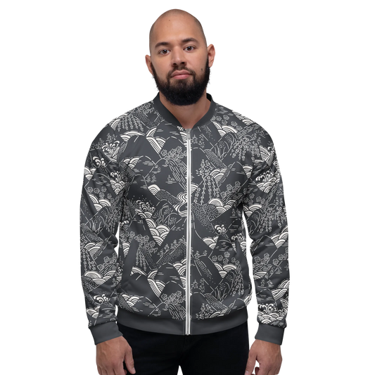 Ukiyo-e Waves & Mountains Dark Unisex Bomber Jacket