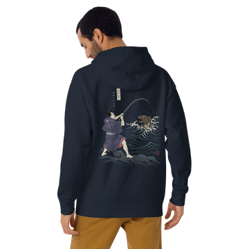 Samurai vs Sea Monste Japanese Ukiyo-e Unisex Hoodie - Samurai Original
