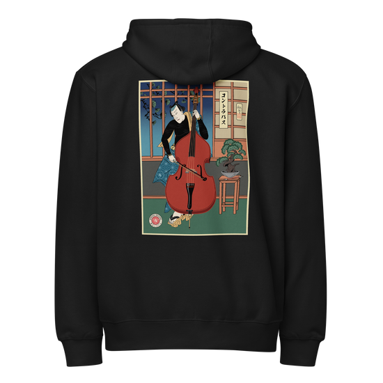 Samurai Contrabass Ukiyo-e Premium full zip hoodie Black - Samurai Original