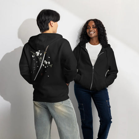 Sakura Katana Samurai Zip Hoodie | Japanese Cherry Blossom Hoodie