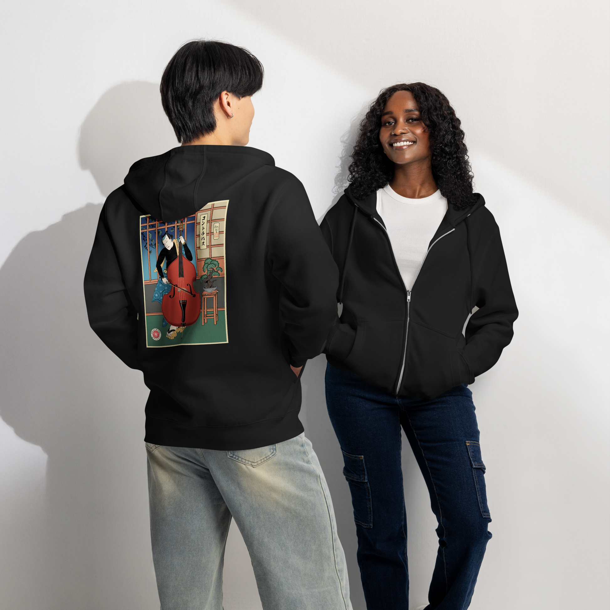 Samurai Contrabass Ukiyo-e Premium full zip hoodie - Samurai Original