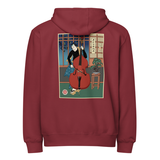 Samurai Contrabass Ukiyo-e Premium full zip hoodie Burgundy - Samurai Original