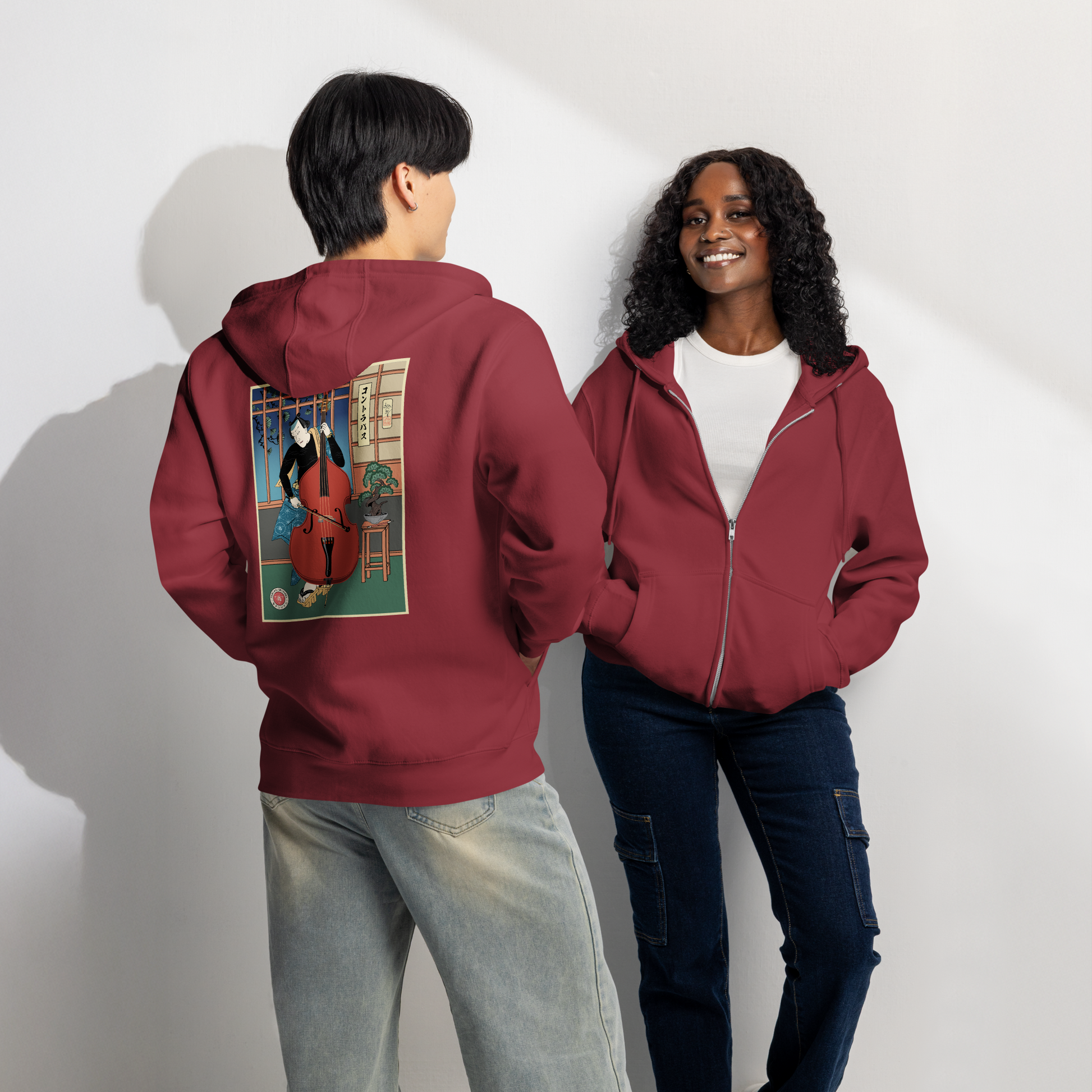 Samurai Contrabass Ukiyo-e Premium full zip hoodie - Samurai Original