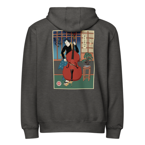 Samurai Contrabass Ukiyo-e Premium full zip hoodie Charcoal Heather - Samurai Original