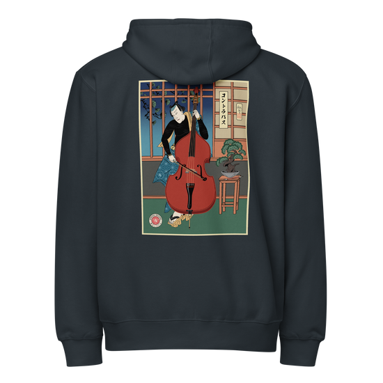 Samurai Contrabass Ukiyo-e Premium full zip hoodie Navy - Samurai Original