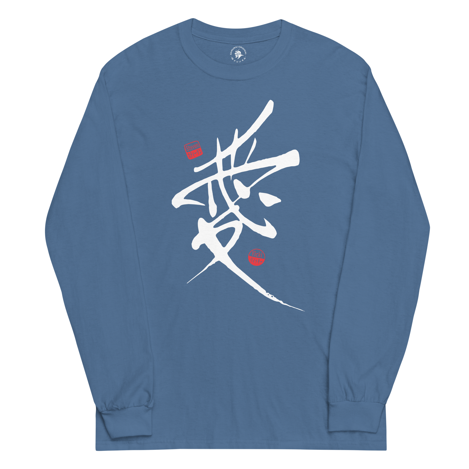 Custom name Men’s Long Sleeve Shirt Indigo Blue - Samurai Original