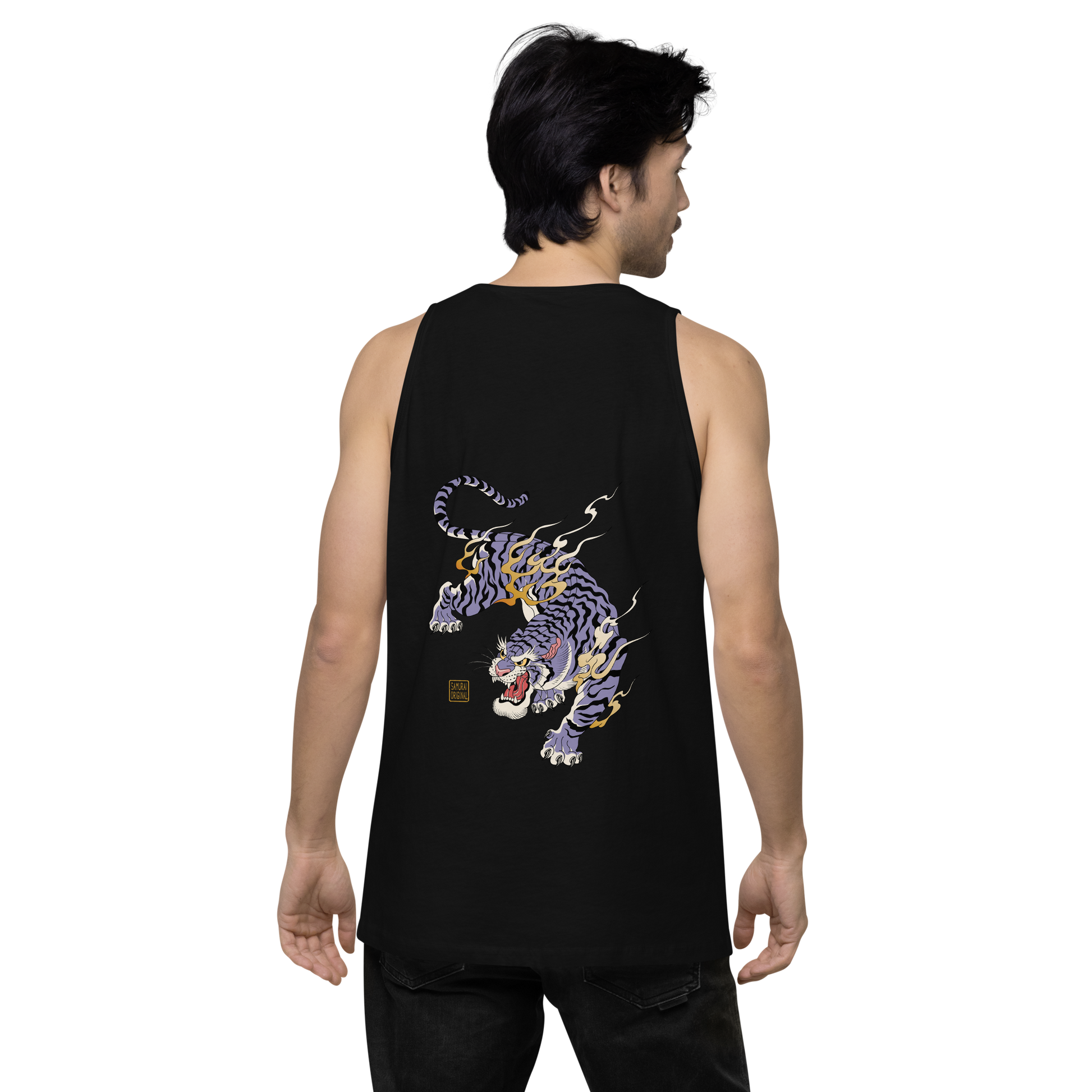 Tiger Flame Japanese Art Men's Premium Tank Top - Samurai Original