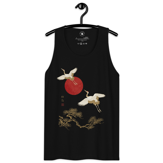 Japanese Crane and Pine Tree Ukiyo-e Men's Premium Tank Top - Samurai Original