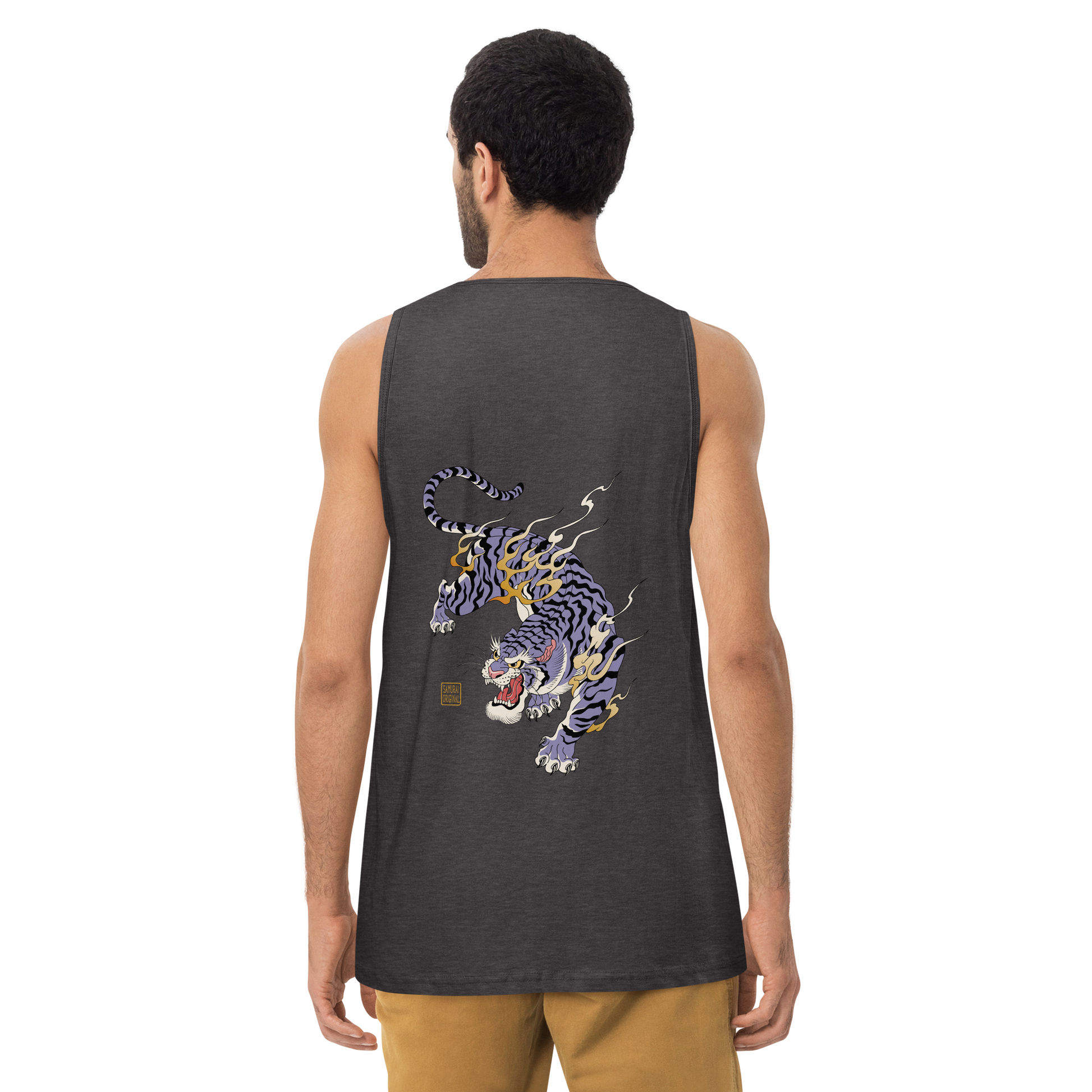 Tiger Flame Japanese Art Men's Premium Tank Top - Samurai Original