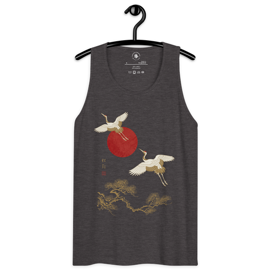 Japanese Crane and Pine Tree Ukiyo-e Men's Premium Tank Top - Samurai Original