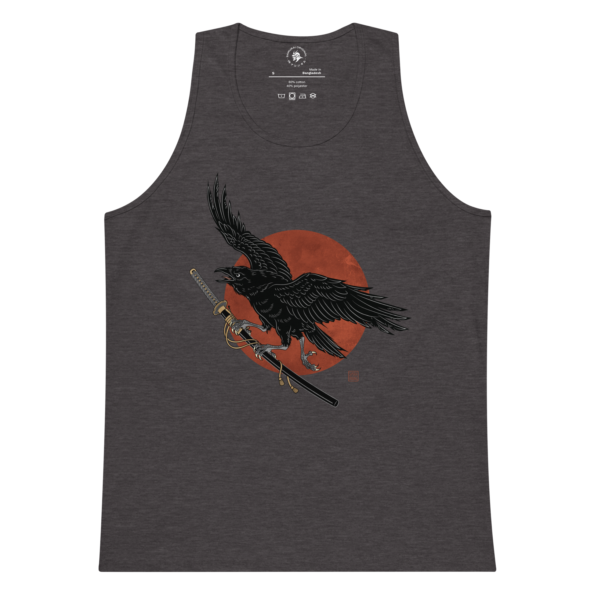 Ronin Raven Men’s premium tank top Charcoal Heather - Samurai Original