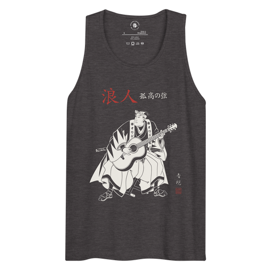 Ronin Guitar Blues Japanese Art Men's Premium Tank Top Charcoal Heather - Samurai Original
