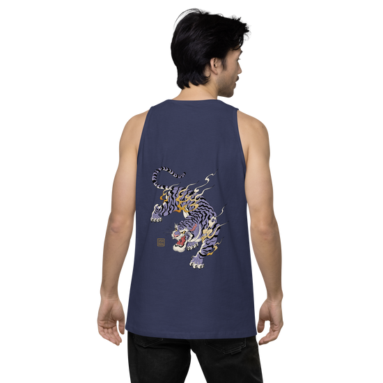 Tiger Flame Japanese Art Men's Premium Tank Top - Samurai Original
