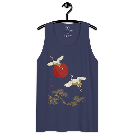Japanese Crane and Pine Tree Ukiyo-e Men's Premium Tank Top - Samurai Original