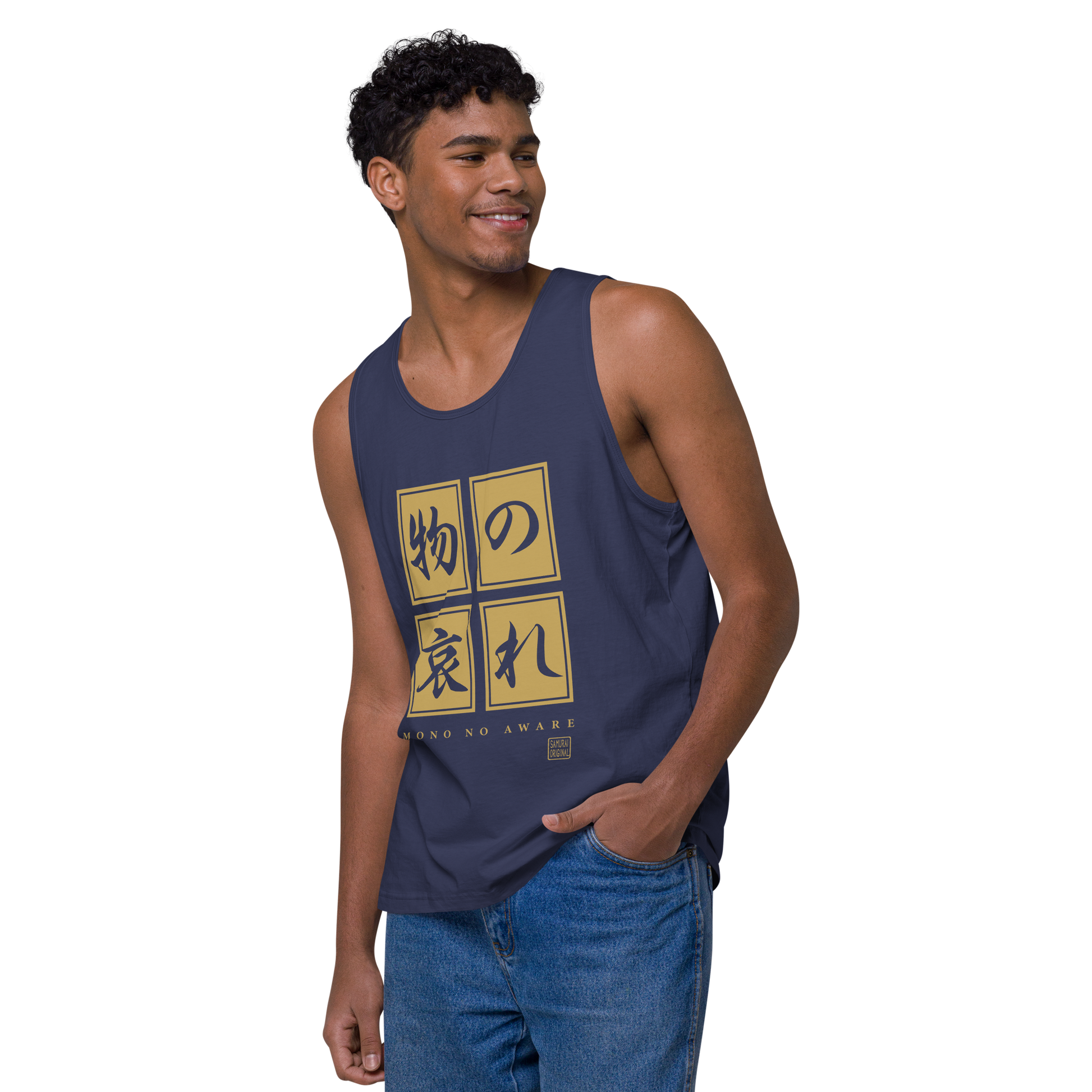 Mono No Aware Japanese Calligraphy Men's Premium Tank Top - Samurai Original