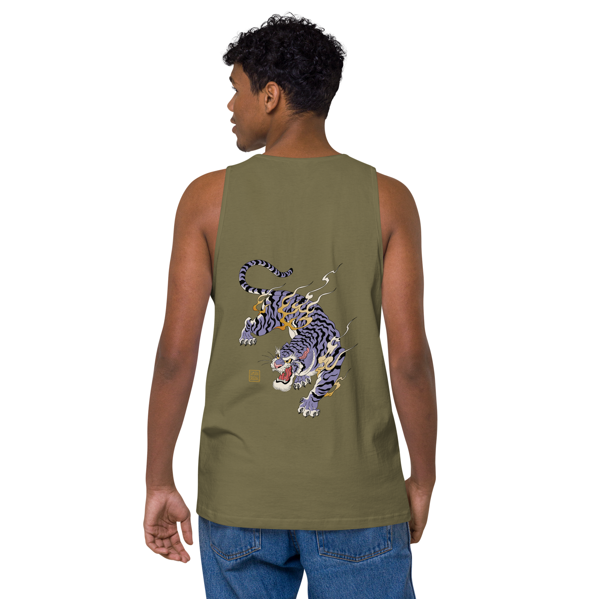 Tiger Flame Japanese Art Men's Premium Tank Top - Samurai Original