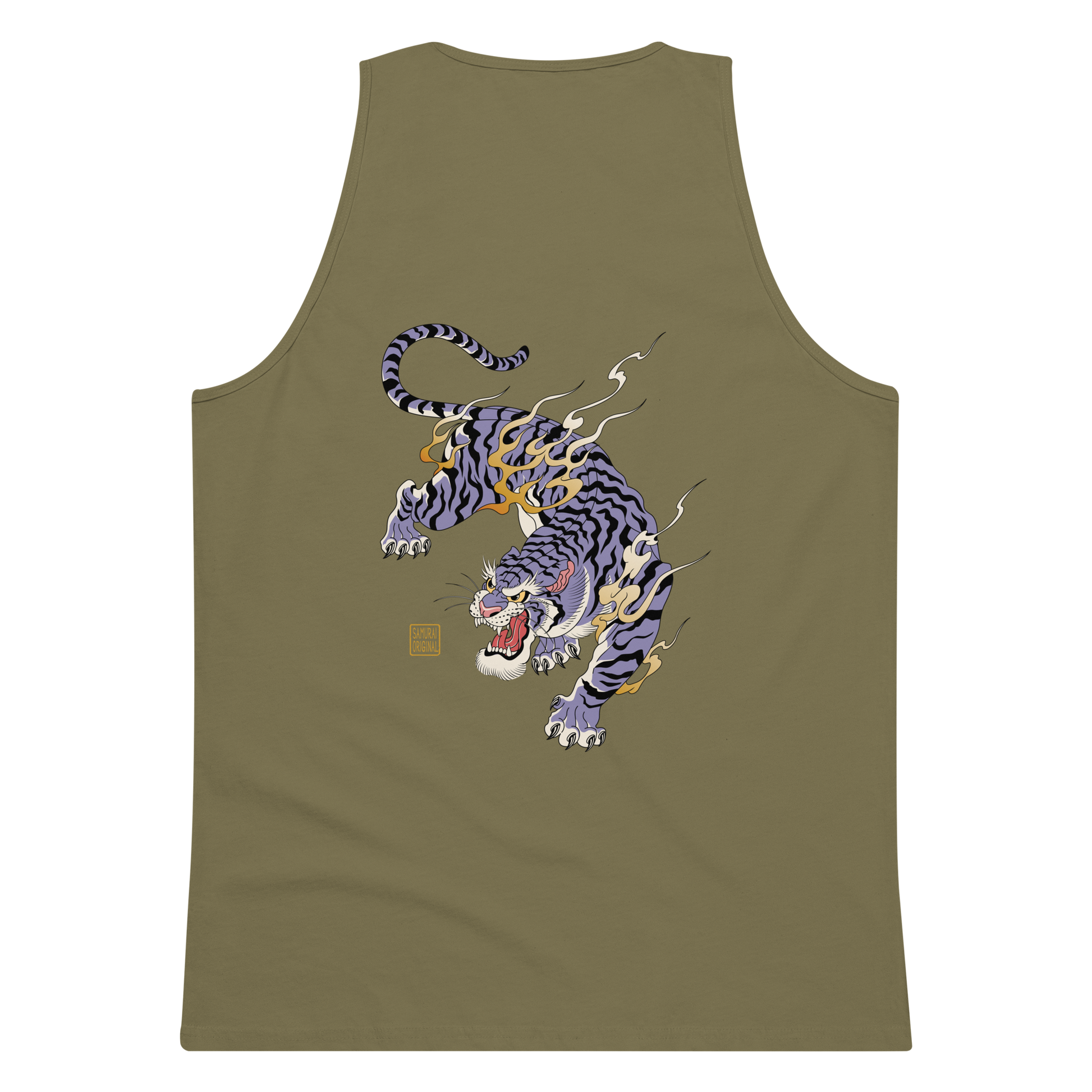 Tiger Flame Japanese Art Men's Premium Tank Top - Samurai Original
