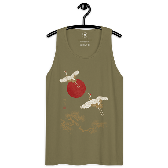 Japanese Crane and Pine Tree Ukiyo-e Men's Premium Tank Top - Samurai Original