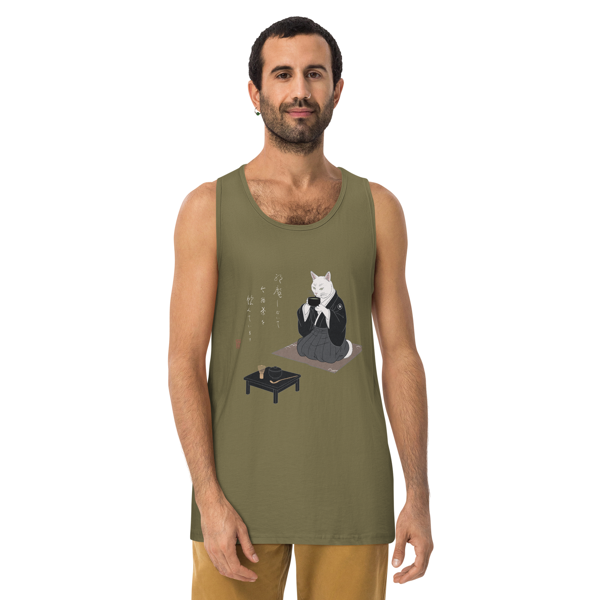 Cat Samurai Tea Ceremony Ukiyo-e Men's Premium Tank Top - Samurai Original