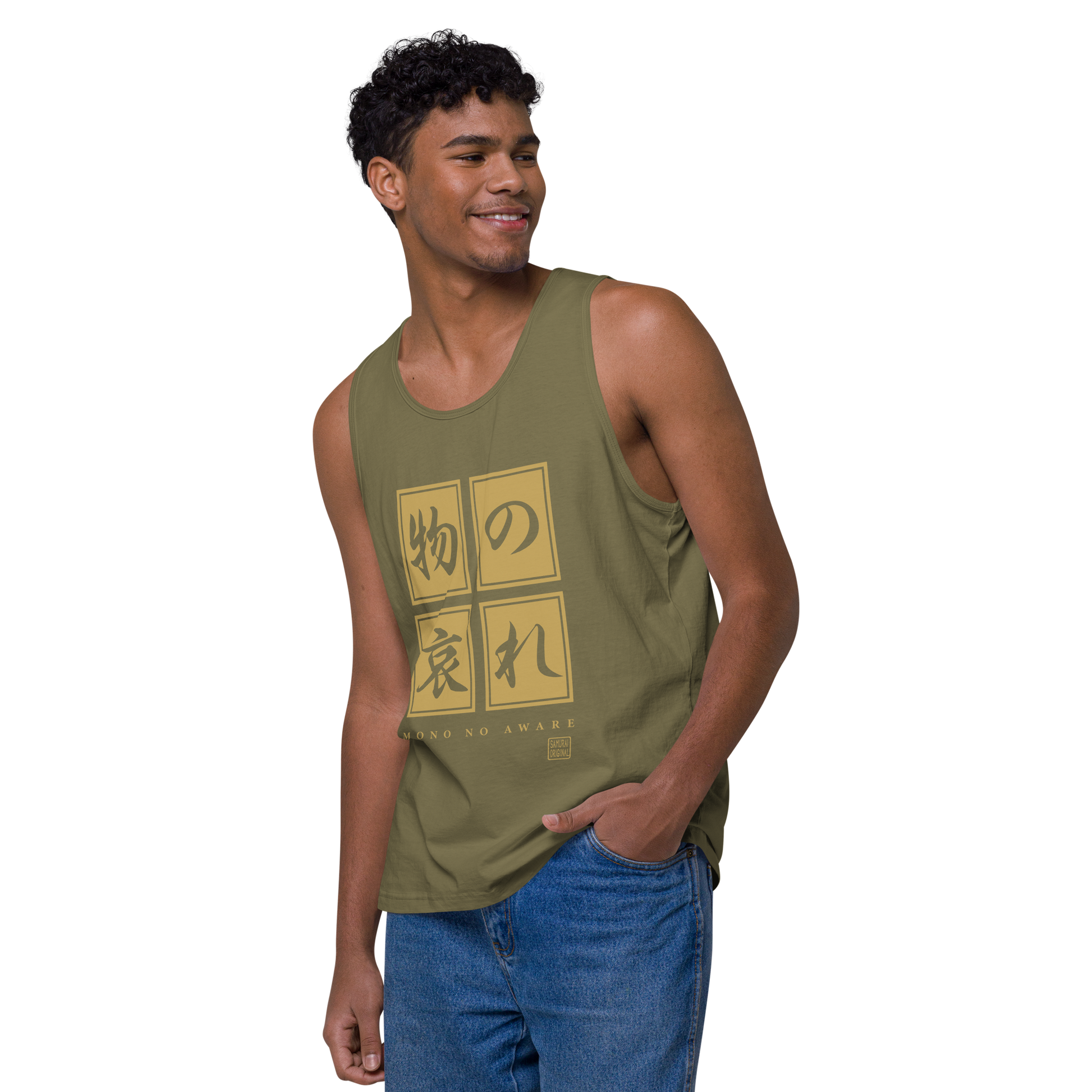 Mono No Aware Japanese Calligraphy Men's Premium Tank Top - Samurai Original
