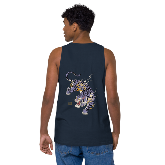 Tiger Flame Japanese Art Men's Premium Tank Top - Samurai Original