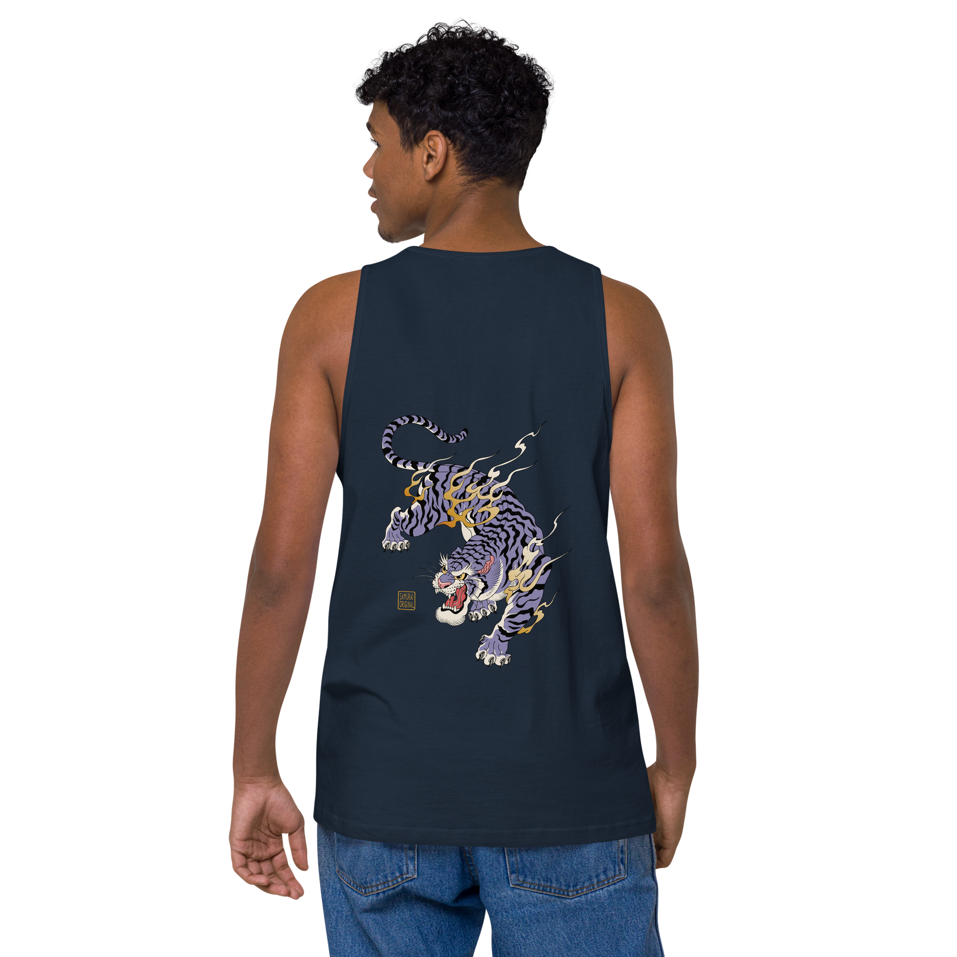 Tiger Flame Japanese Art Men's Premium Tank Top - Samurai Original