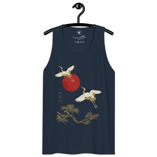 Japanese Crane and Pine Tree Ukiyo-e Men's Premium Tank Top - Samurai Original