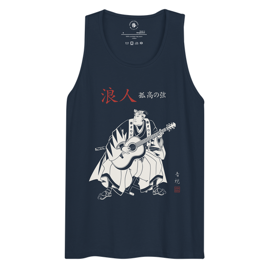 Ronin Guitar Blues Japanese Art Men's Premium Tank Top Navy - Samurai Original