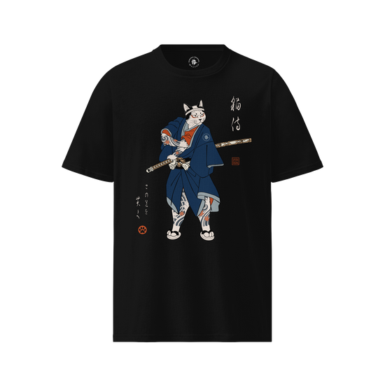 Samurai Cat Japanese Tattoo Organic T-Shirt Black - Samurai Original
