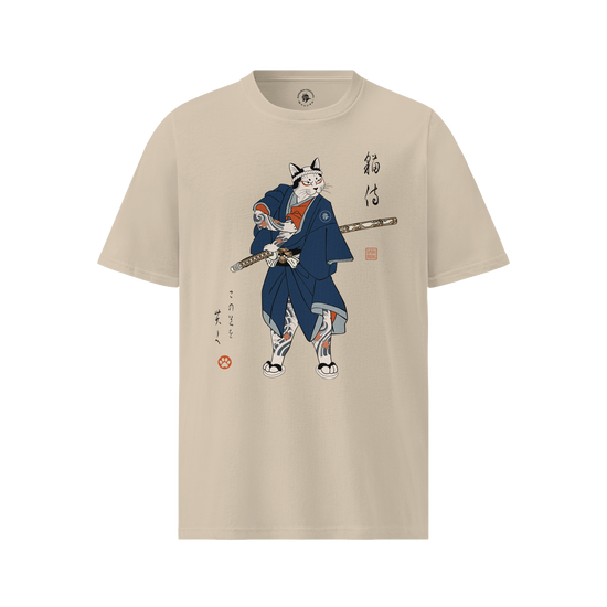 Samurai Cat Japanese Tattoo Organic T-Shirt Desert Dust - Samurai Original