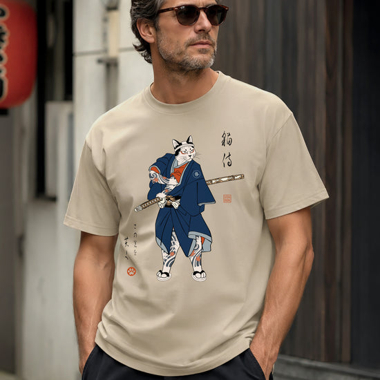 Samurai Cat Japanese Tattoo Organic T-Shirt - Samurai Original