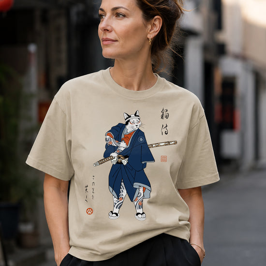 Samurai Cat Japanese Tattoo Organic T-Shirt - Samurai Original