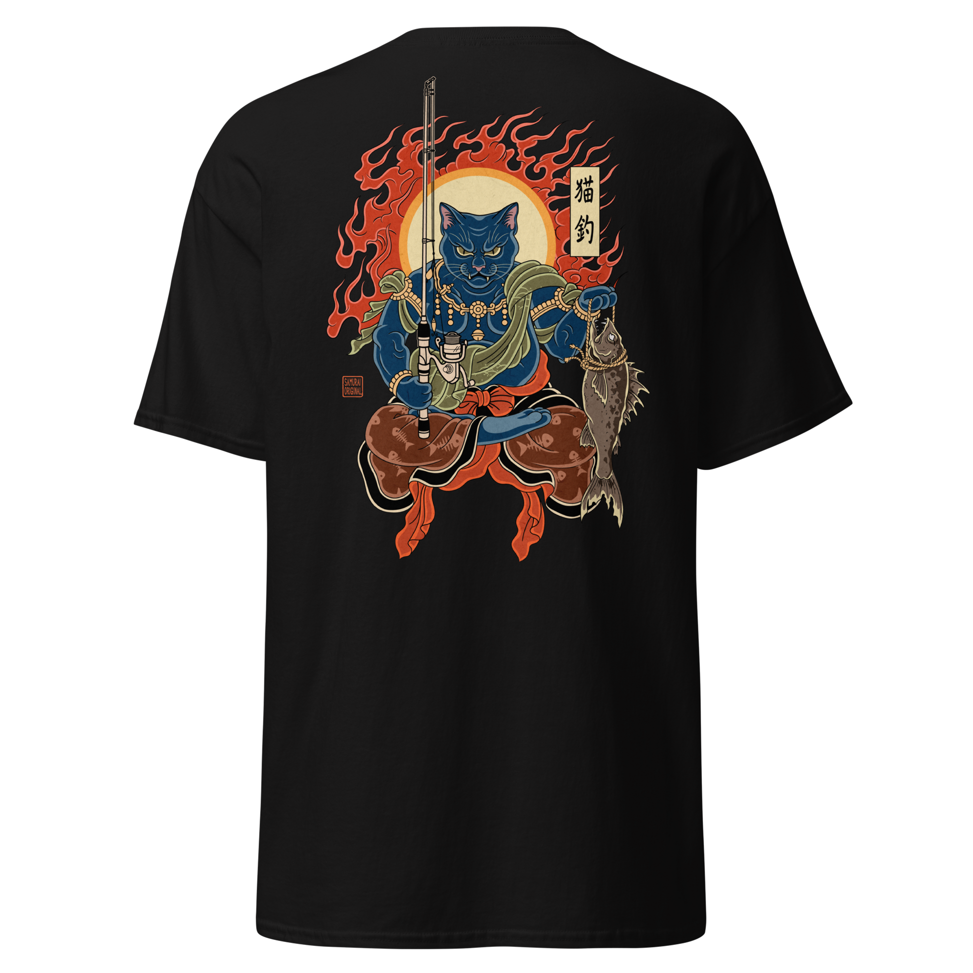 The Great Neko Fishing T-shirt Classic Black - Samurai Original