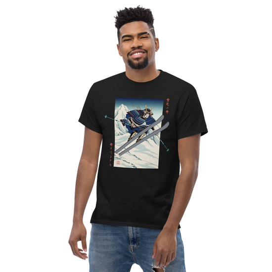 Skiing Samurai Ukiyo-e Classic T-Shirt - Samurai Original