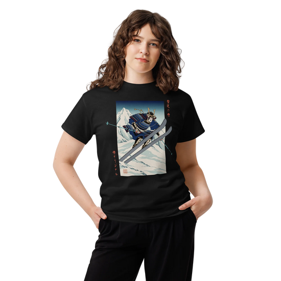 Skiing Samurai Ukiyo-e Classic T-Shirt - Samurai Original