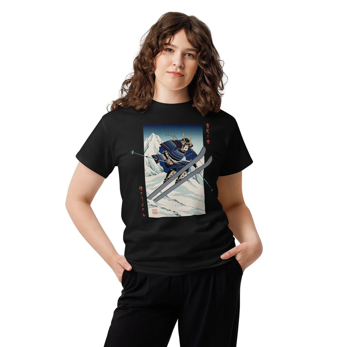 Skiing Samurai Ukiyo-e Classic T-Shirt - Samurai Original