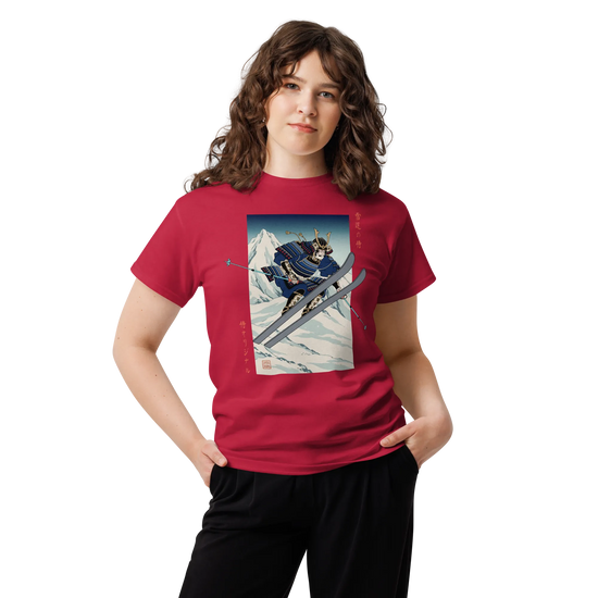 Skiing Samurai Ukiyo-e Classic T-Shirt - Samurai Original
