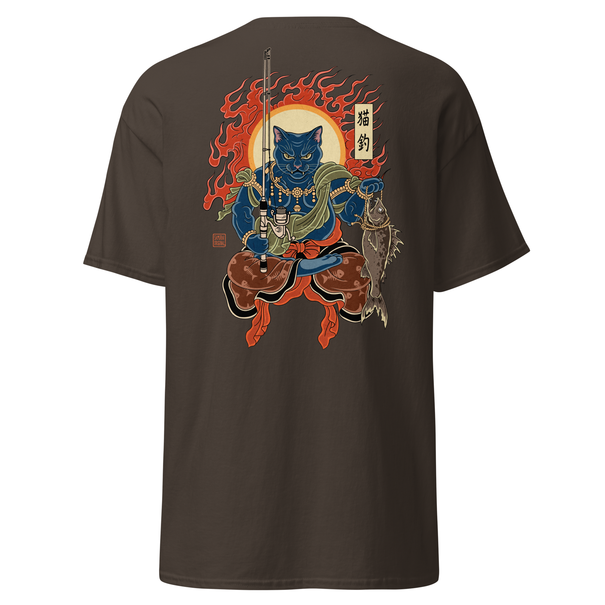 The Great Neko Fishing T-shirt Classic Dark Chocolate - Samurai Original