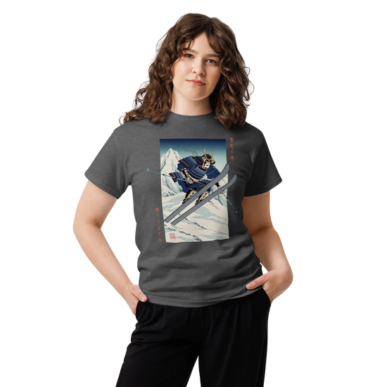 Skiing Samurai Ukiyo-e Classic T-Shirt - Samurai Original
