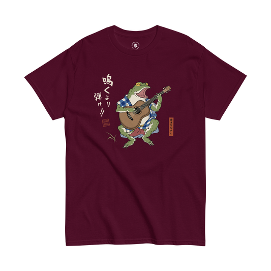 Samurai Frog Acoustic Guitar Classic T-Shirt Maroon - Samurai Original