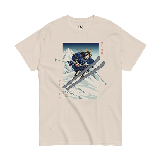 Skiing Samurai Ukiyo-e Classic T-Shirt Natural - Samurai Original