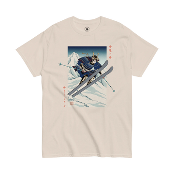 Skiing Samurai Ukiyo-e Classic T-Shirt Natural - Samurai Original