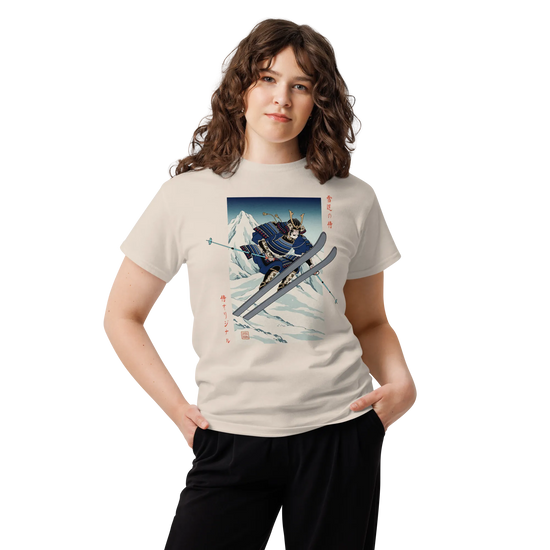 Skiing Samurai Ukiyo-e Classic T-Shirt - Samurai Original