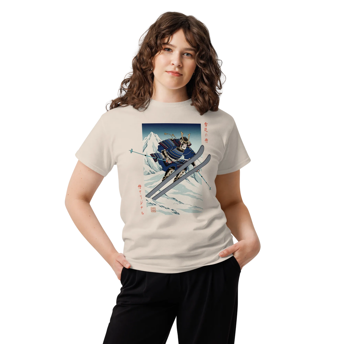 Skiing Samurai Ukiyo-e Classic T-Shirt - Samurai Original