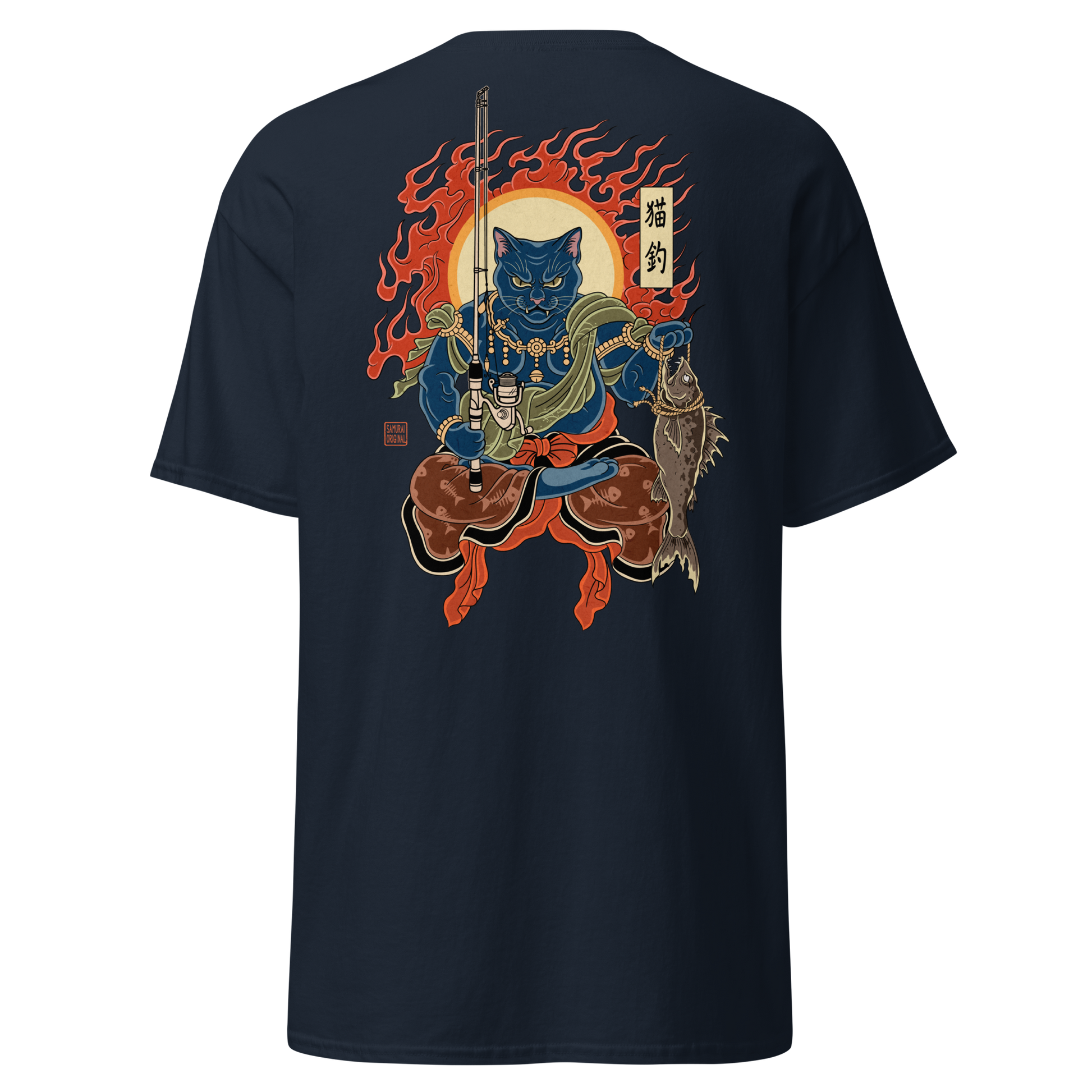 The Great Neko Fishing T-shirt Classic Navy - Samurai Original