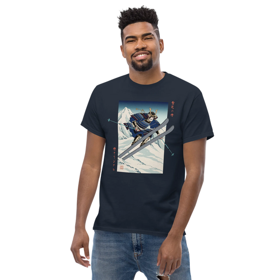 Skiing Samurai Ukiyo-e Classic T-Shirt - Samurai Original
